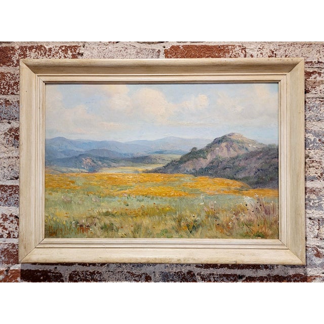 Charles Abel Corwin -1910s Springtime California Poppy Field-Oil painting Impressionist - Oil painting on on board -...