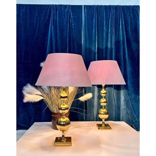 Large Table Lamps with Sculptural Brass Ball Bases, 1970s, Set of 2 For Sale - Image 18 of 18