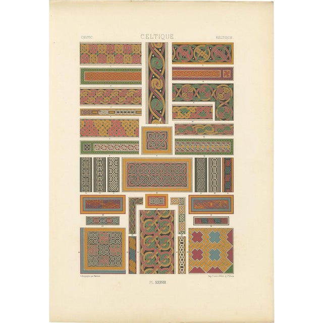 After Racinet, Celtic Knotwork and Borders Antique Print of Interlacing Patterns, 1869, Print For Sale - Image 10 of 10