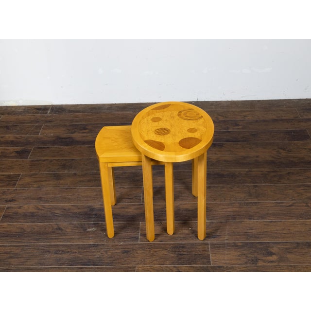 Mid 20th Century Baker Furniture Art Deco Style Nesting Tables with Whimsical Geometric Motifs For Sale - Image 9 of 12