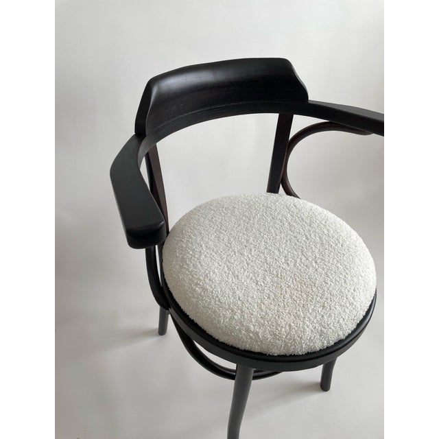 Wood Antique Romanian Bentwood Accent Chair with Cream Boucle Seat For Sale - Image 7 of 16