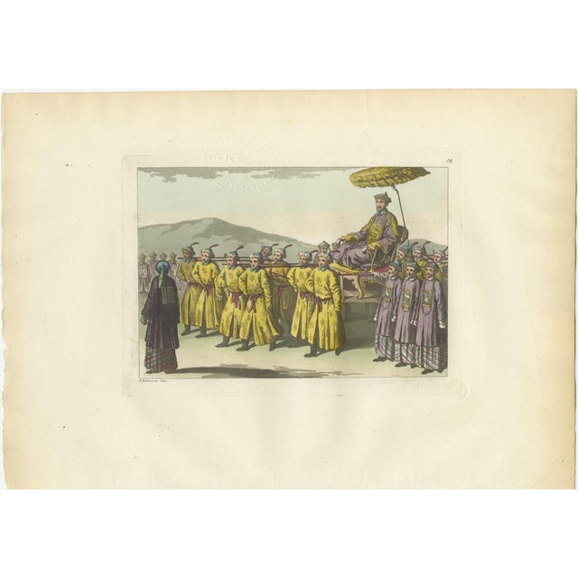 Chinese Imperial Procession & Military Parade, Antique Hand-Colored Prints 1815 : This impressive pair of early 19th-...