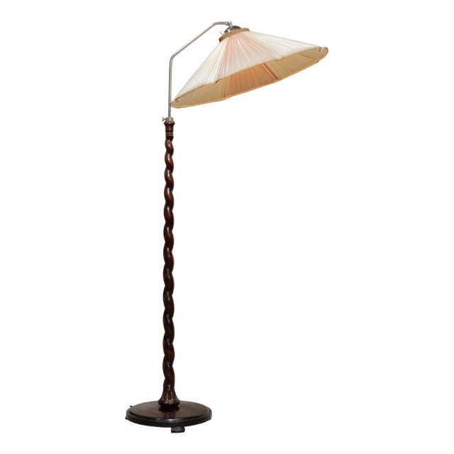 Art Nouveau Floor Lamp with Twisted Wood Stand, 1940s For Sale