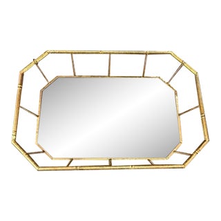 Hollywood Regency Faux Bamboo Mirrored Tray For Sale