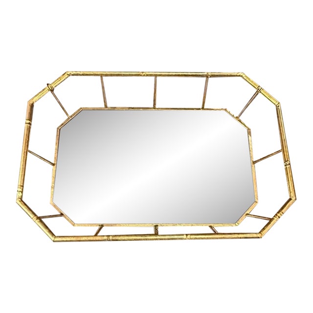 Hollywood Regency Faux Bamboo Mirrored Tray For Sale