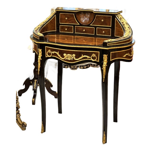 French Louis XVI Ladies Writing Desk With 6 Drawers, Gallery Rail & Bronze Mounts For Sale