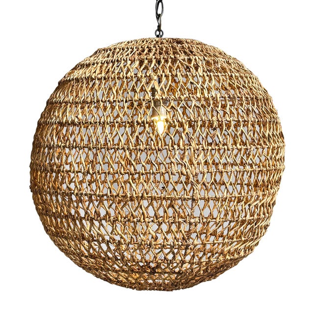 2020s Braided Banana Leaf Globe Pendant Light Large For Sale - Image 5 of 7