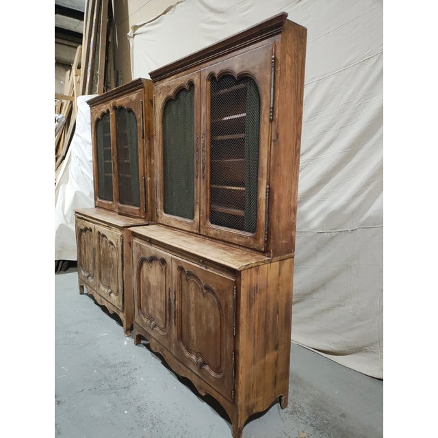 French Mid 20th Century Monumental 104” French Louis XV Provincial Bibliothèque Wall Unit With Metal Grille Doors For Sale - Image 3 of 16