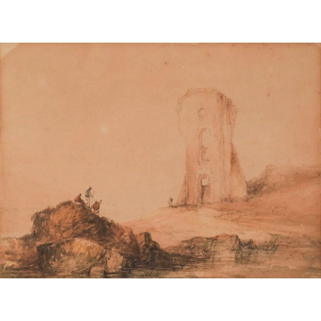 Figures and Tower, 19th-Century, Watercolour on Paper For Sale - Image 7 of 7