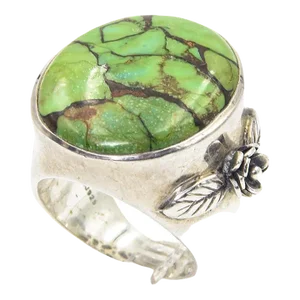 Large Turquoise Sterling Silver Ring With Flower