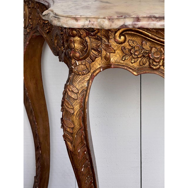 Wood 18th Century Italian Giltwood Console With Shaped Marble Top For Sale - Image 7 of 13