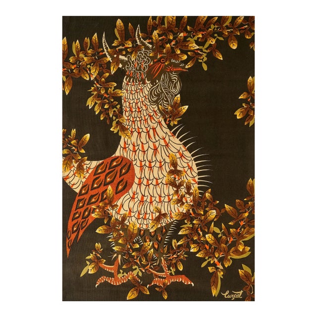 Vintage Signed Jean Lurçat Tapestry With Pictorial Rooster Design - Rug & Kilim For Sale