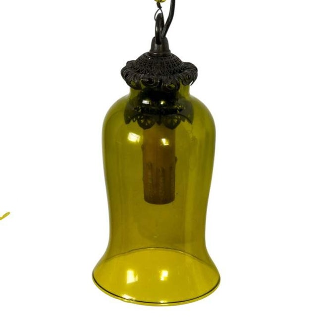 Mid 20th Century Spanish Revival Wrought Iron & Olive Green Glass 10-Light Chandelier, Circa 1960s For Sale - Image 5 of 5