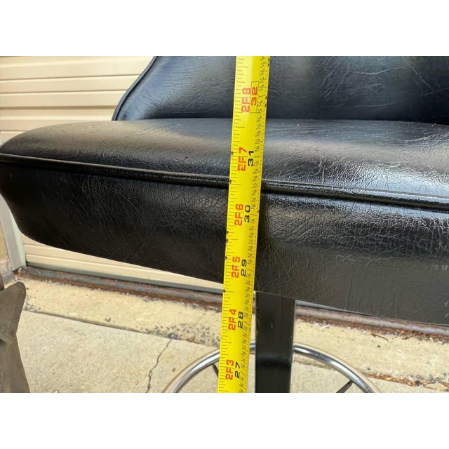 Metal Pair of Mid Century Atomic Style Swivel Black Vinyl & Metal Bar Stools by Modern Stool Co. For Sale - Image 7 of 12