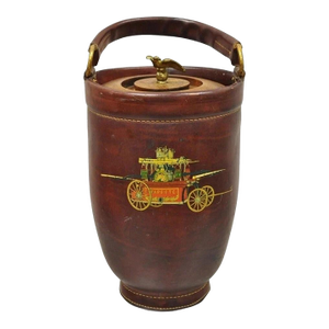 Vintage Loyal Papeete Firetruck Brown Leather Brass Eagle Handle Bar Ice Bucket