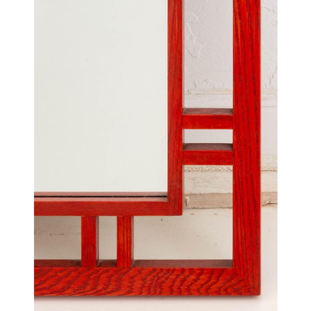 Late 20th Century James Mont Style Red Stained Oak Framed Mirror For Sale - Image 5 of 7