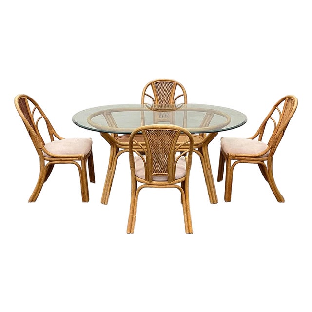 Vintage Scandinavian Bamboo and Rattan Dining Chairs With Cane Backs – Set of 5 For Sale