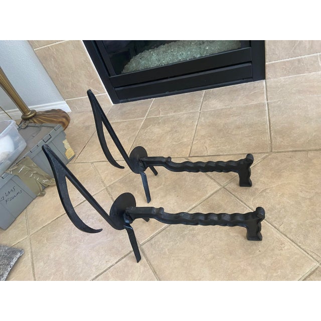 Metal 1950s Music Note Fireplace Andirons - a Pair For Sale - Image 7 of 13