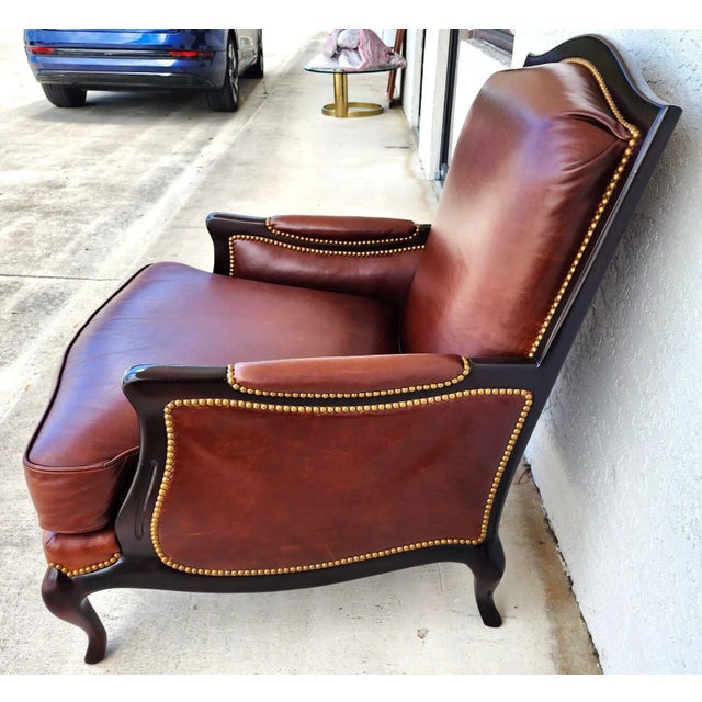 Brown Leather Lounge Chair & Ottoman by Henredon For Sale - Image 8 of 12