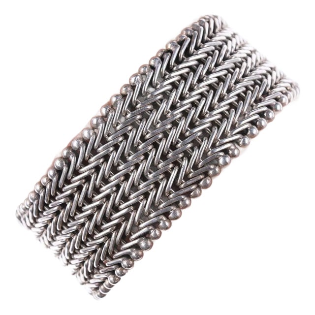 Retro Indo KC Sterling woven thick bracelet For Sale