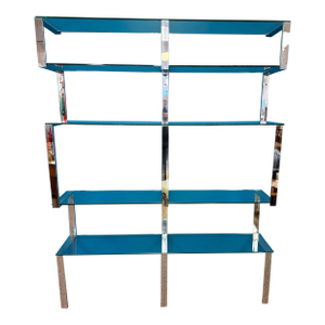 1970s Chrome and Glass Wall Mounted Shelving Unit Attributed to Milo Baughman James Howell