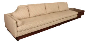 Mid-Century Modern Walnut Long Sofa With End Table