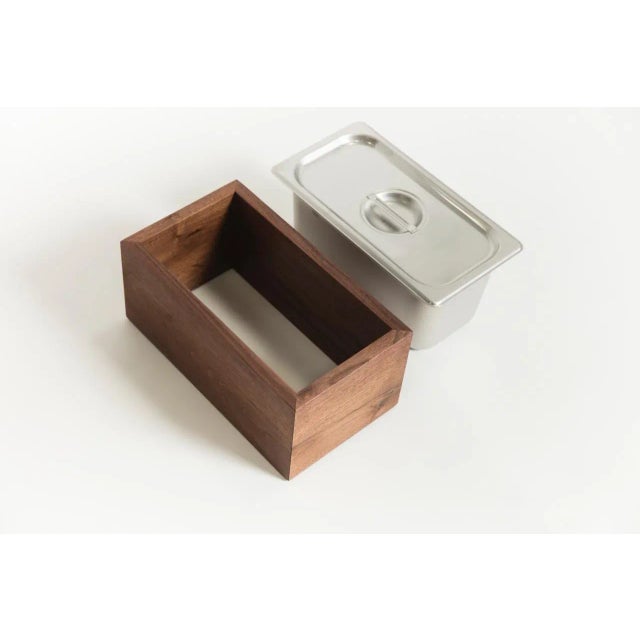 Contemporary Countertop Compost Bin - Noaway© in Walnut Wood and Stainless Steel Success For Sale - Image 3 of 8