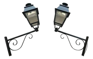 1950s Large Exterior Iron Lanterns on Supports - Set of 2