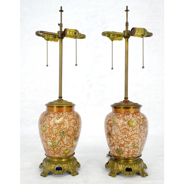 Ceramic Very Fine Enamel Decorated Satsuma Style Ceramic Bases Table Lamps For Sale - Image 7 of 14