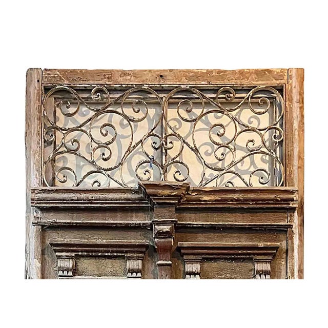 Rustic Entry Doors With Wrought Iron Window Grilles - A Pair For Sale - Image 3 of 4