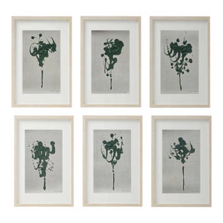 Set of 6 - Contemporary One-of-a-Kind Dark Green Botanical Organic Modern Original Oil Paintings / Herbarium / Floral / Earth Tones For Sale