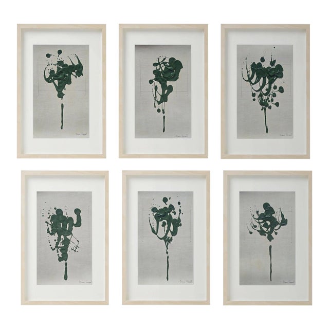 Set of 6 - Contemporary One-of-a-Kind Dark Green Botanical Organic Modern Original Oil Paintings / Herbarium / Floral / Earth Tones For Sale