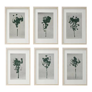 Set of 6 - One-of-a-Kind Dark Green Botanical Organic Modern Original Oil Paintings / Herbarium / Floral / Earth Tones