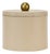 Matthew Izzo Home Emma Round Ivory Faux Leather Container With Lid and Brass Ball Handle For Sale