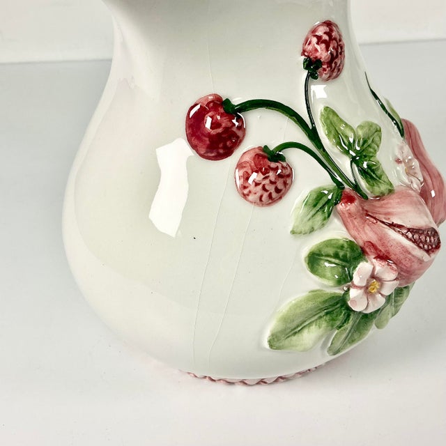 1970s Vintage Boho Chic Coastal English Garden Pomegranate and Raspberry Ceramic Pitcher. For Sale - Image 13 of 13