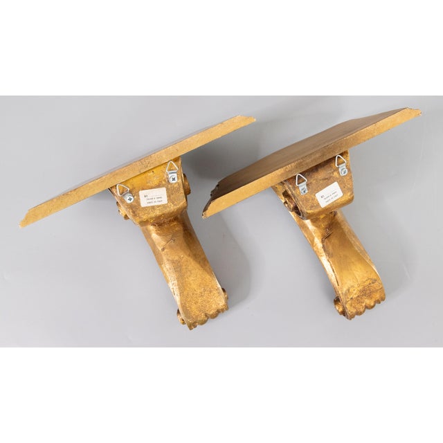Wood Mid Century Italian Carved Giltwood Wall Brackets Shelves - a Pair For Sale - Image 7 of 8