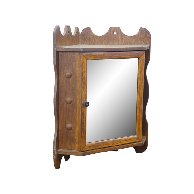 Antique Victorian quartersawn oak country / farmhouse / apothecary style wall corner medicine / spice cabinet cupboard...