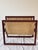 Beautiful Danish mid-century design. Lightweight and exceptionally sturdy construction. Teak wood with an attached linen...
