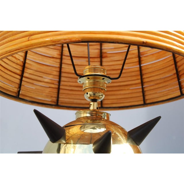 Italian Table Lamps in Brass, Metal & Bamboo, 1950s, Set of 2 For Sale - Image 9 of 17