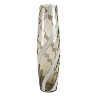 Mid-Century Modern Empoli Floor Vase in Smoked and White Striped Glass, Italy, 1960s For Sale