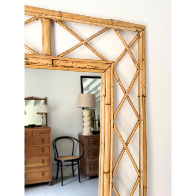 Mid-Century Diamond Lattice Bamboo Mirror, Italy, 1970 For Sale - Image 6 of 9