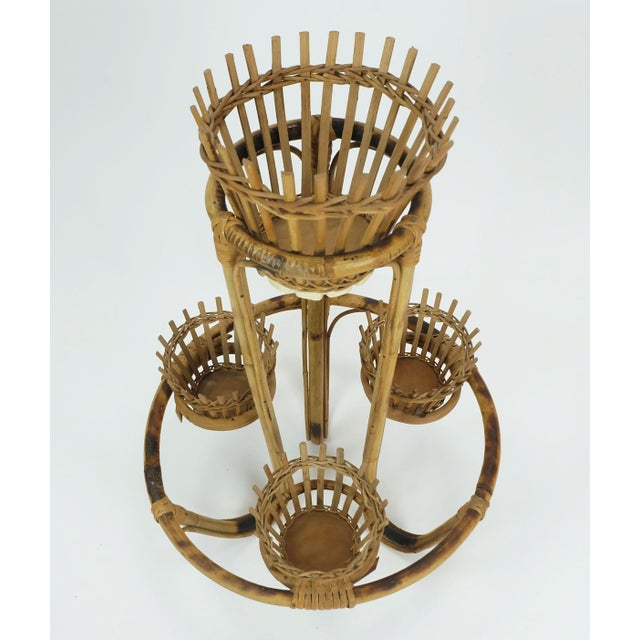Mid-Century Tiki Plant Stand in Bamboo Rattan, 1950s For Sale - Image 10 of 11