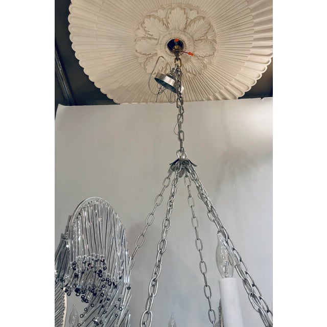 Original retail $4,999, stylish Niermann Weeks for Visual Comfort Burnished Silver Leaf Calais Chandelier, with glass...