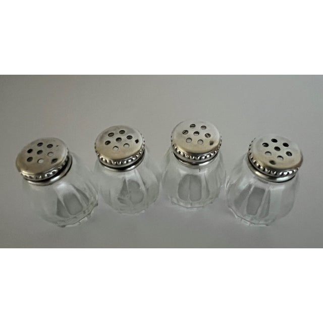 French Christofle Crystal & Sterling Salt & Pepper Shakers in Perles Pattern- Set of 4 For Sale - Image 3 of 11