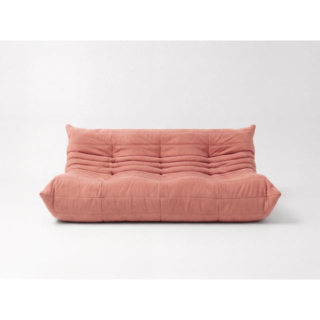 Refurbished 5-piece togo sofa set – pink microfiber pre-owned, independently refurbished and professionally reupholstered...