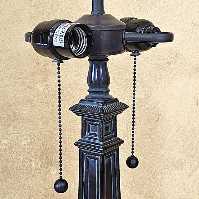 2003 Tiffany-Style Floral Stained Glass Pyramid Table Lamp For Sale - Image 12 of 18