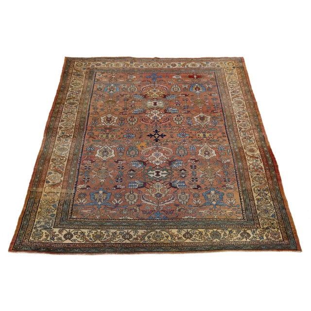 Vintage Hand-Knotted Mahal Area Wool Rug – Rustic Red & Navy Blue Floral For Sale In New York - Image 6 of 9