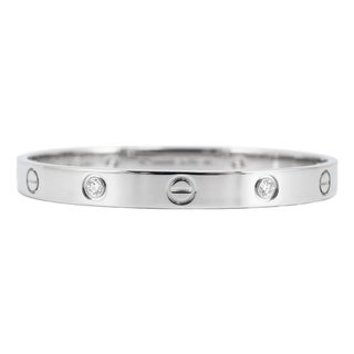 Cartier Love Classic Model 4 Diamonds 18k White Gold Iconic Bangle Bracelet For Sale