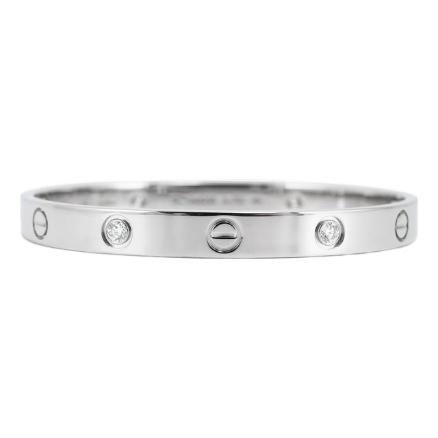 Cartier Love Classic Model 4 Diamonds 18k White Gold Iconic Bangle Bracelet For Sale