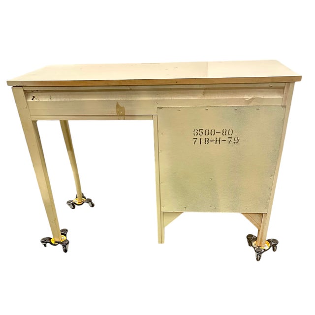 Wood 1970s French Provincial Style Hand Painted Solid Wood Writing Desk Dresser Dressing Table Entry Vintage For Sale - Image 7 of 12